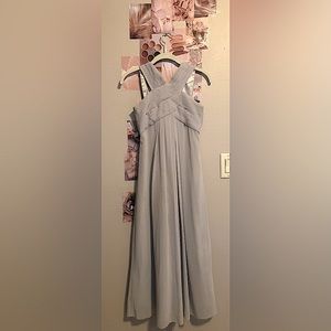 Grey cross-strap bridesmaid dress long